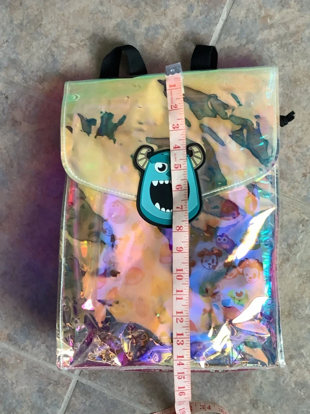 Kids Iridescent Holographic Backpack with Monster Patch - Pink/Multicolor